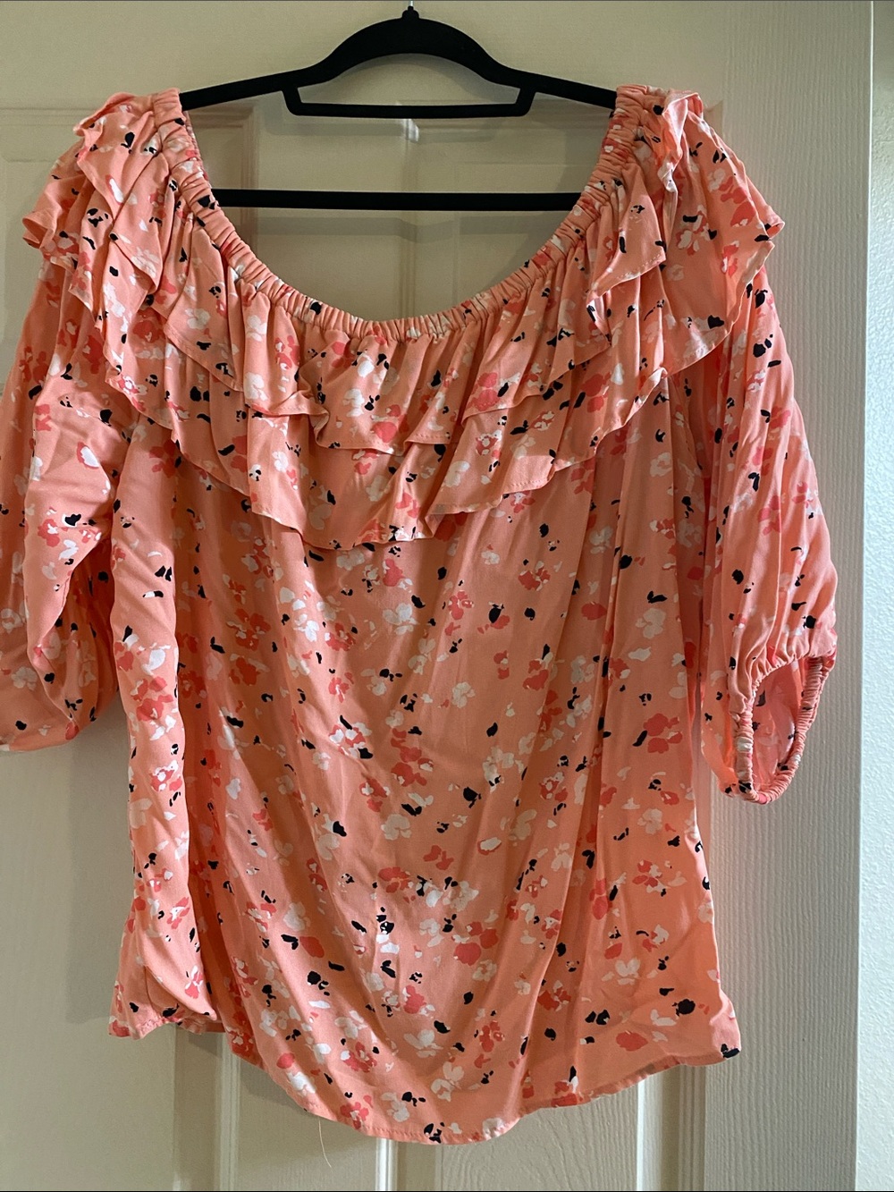 Riley & Rae Coral Floral Off-Shoulder Ruffle Top